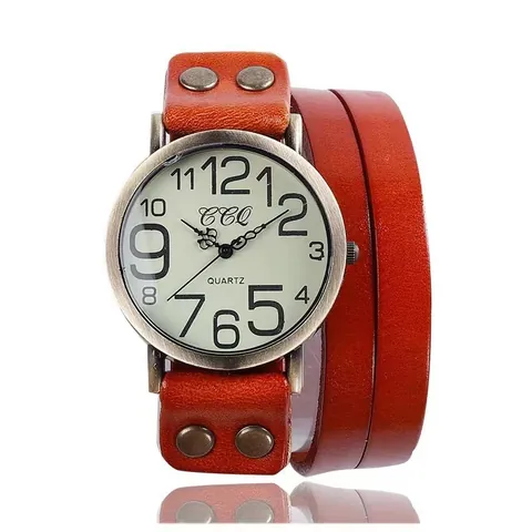 Retro Vintage Quarz Uhr Leder Triple Wrap Armband Riemen Nieten Große Zahlen Boho Punk Lässige Armbanduhr