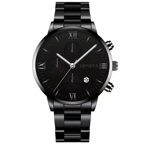 Men's Quartz Watch Business Large Dial Stainless Steel Strap Calendar Roman Numerals Alloy Case Casual Formal