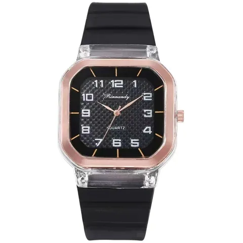Fashion Square Quartz Watch With Silicone Strap Arabic Numerals Sports Casual Student Wristwatch For Women And Men