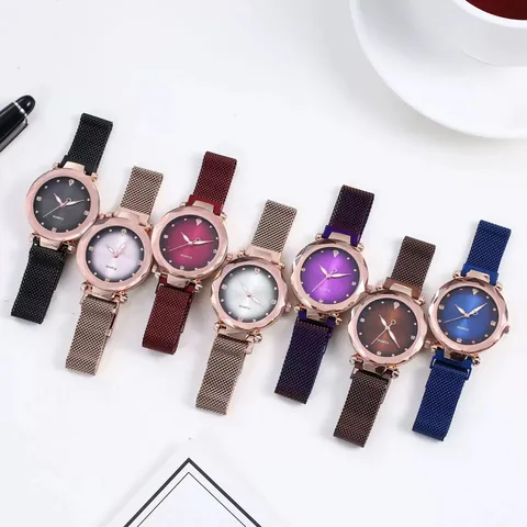 Women Fashion Quartz Watch Elegant Rhinestone Dial Mesh Alloy Strap Diamond Cut Glass Casual Ladies Wristwatch