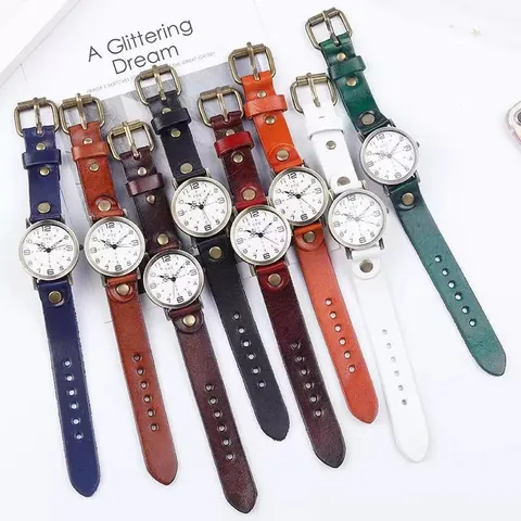 Vintage Women's Quartz Watch With Faux Leather Rivet Strap Round Alloy Case Arabic Numerals Analog Casual Wristwatch Jewelry
