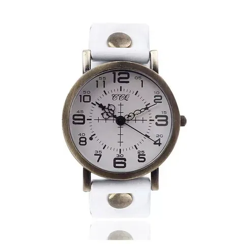 Vintage Women Quartz Watch Faux Leather Strap Rivets Bronze Alloy Case Arabic Numerals Casual Fashion Wristwatch Timepiece