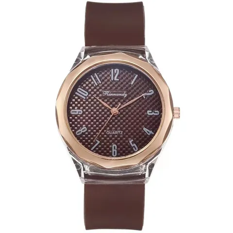 Damen Quarzuhr Mit Silikonarmband Transparentem Gehäuse Oktogonaler Metalllünette Mode Lässige Armbanduhr