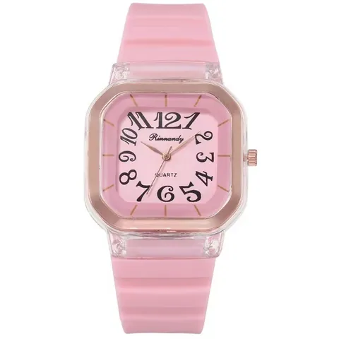 Orologio al Quarzo Quadrato alla Moda da Donna Grandi Numeri Arabi Display Analogico Cinturino in Silicone Cassa in Lega Trasparente Casual da Polso