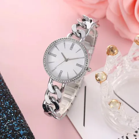 Luxe Dames Horloge met Grote Wijzerplaat Strass Mode Legering Schakelketting Armband Quartz Polshorloge Elegant Sieraden Cadeau