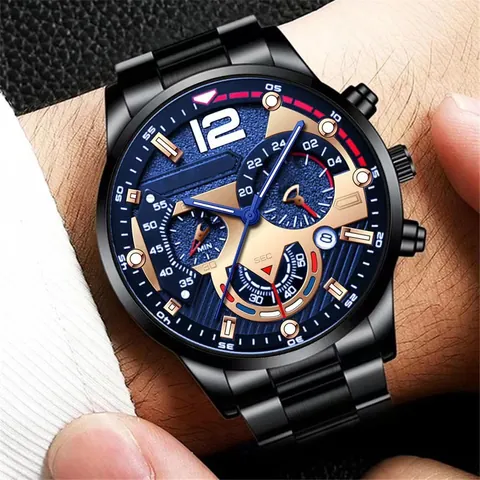 Men's Business Quartz Watch Luminous Hands Calendar Alloy Band Multi-Function Chronograph Wristwatch For Corporate Office Daily Wear
