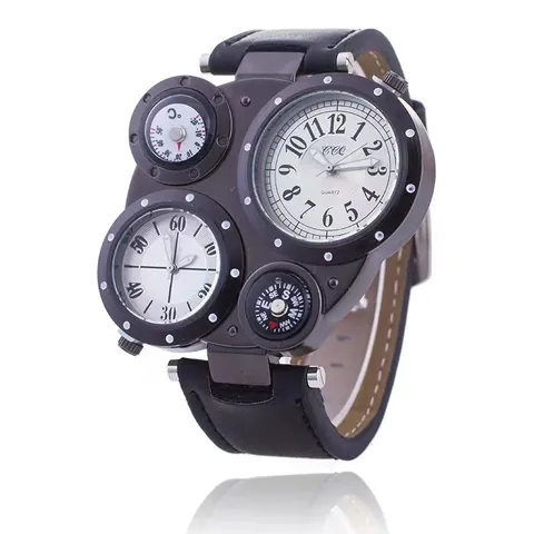 Ανδρικό Ρολόι Χαλαζία Steampunk Διπλή Κίνηση Με Διακοσμητική Πυξίδα Θερμόμετρο Κάσα από Κράμα Λουράκι από Τεχνητό Δέρμα Μεγάλο Καντράν Ρολόι Χειρός Outdoor