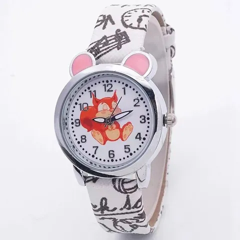 Schattige Cartoon Eekhoorn Kinderhorloge Voor Meisjes Roze Oren Legering Kast Kunstleer Bedrukte Band Student Analoog Quartzhorloge