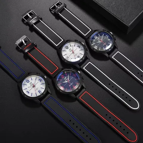 Orologio al Quarzo Sportivo da Uomo Con Cinturino in Silicone Cassa in Lega Cuciture a Contrasto Quadrante Grande Moda Casual