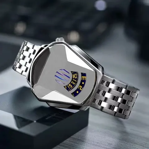Mode Schildvormig Legering Quartz Horloge Toekomstige Tech Digitaal Wielscherm Metalen Band Heren Casual Polshorloge