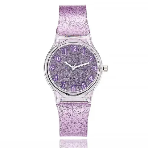 Women Quartz Watch With Transparent Silicone Strap Glitter Starry Sky Round Dial Casual Fashion Wristwatch For Students