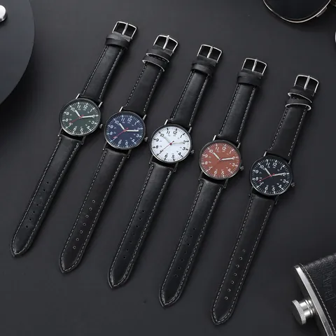 Men Quartz Watch With Leather Strap Luminous Pointer Fashion Casual Braided Bracelet Beads Crown Accessory For Men Jewelry