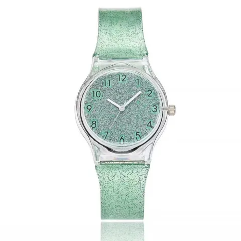 Women Fashion Quartz Watch With Glitter Silicone Strap Transparent Alloy Case Arabic Numerals Analog Casual Wristwatch Ladies Girls Gift