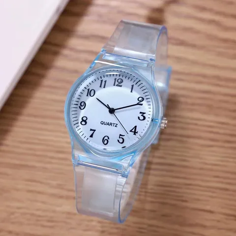 Women's Fashion Transparent Silicone Strap Quartz Watch Casual Analog Wristwatch With Arabic Numerals For Students Girls