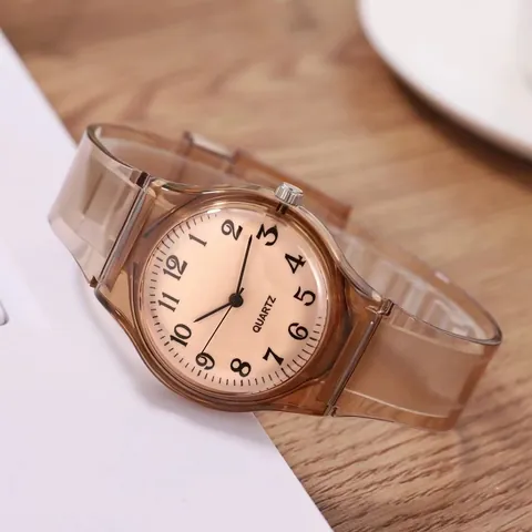 Women's Fashion Transparent Silicone Strap Quartz Watch Casual Analog Wristwatch With Arabic Numerals For Students Girls