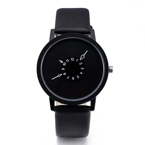 Orologio Al Quarzo Minimalista Cinturino In Pelle PU Quadrante Con Lancette Invertite Rotondo Analogico Moda Harajuku Unisex
