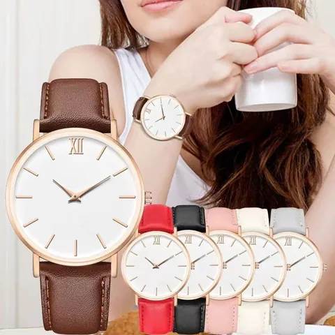 Orologio al Quarzo di Coppia Minimalista Moda Coreana Scala Semplice Cinturino in Similpelle Orologio da Polso Analogico Casual Per Uomo Donna