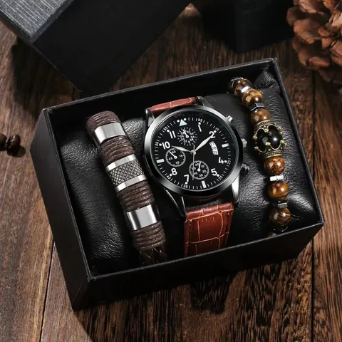 Set Orologio al Quarzo Luminoso Business Casual da Uomo Data Calendario Cinturino in Ecopelle Motivo Coccodrillo Quadrante Tondo Regali
