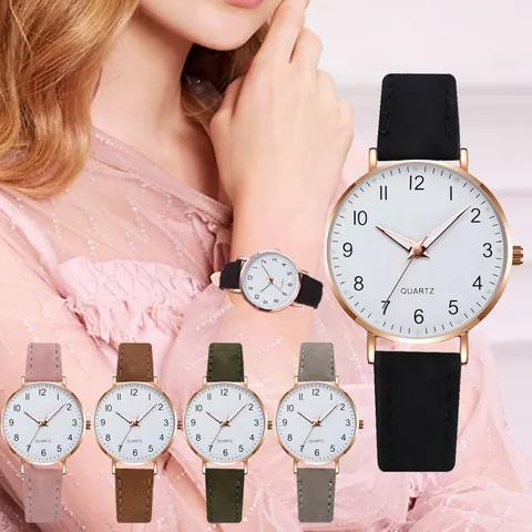 Women Fashion Quartz Watch Bracelet Gift Set Luminous Pointer Arabic Numerals Minimalist Dial Faux Leather Strap Ladies Watch Jewelry