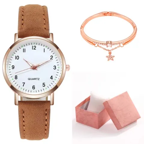 Damen Einfache Quarzuhr Set Mit Mattiertem Kunstlederarmband Leuchtzifferblatt Sternanhänger Armband Elegante Mode Zeitmesser Zubehör Geschenk
