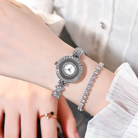 Damen Quarz Uhr Und Armband Strass Kleines Zifferblatt Legierung Luxus Brilliant Armbanduhr Schmuck Geschenk Für Frauen