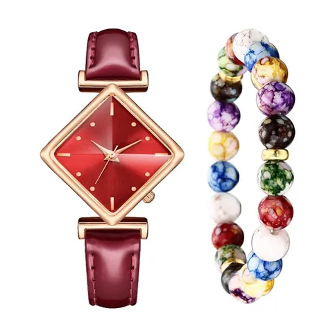 Women Quartz Watch With Rhombus Dial Rose Gold Alloy Case Faux Leather Strap Minimalist Jewelry For Daily Lady Wristwatch
