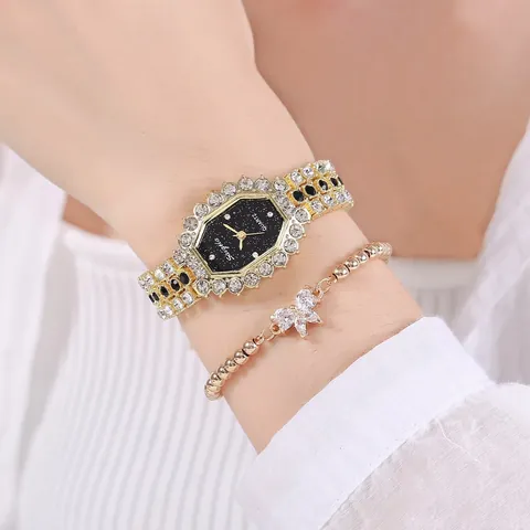 Women Fashion Quartz Watch And Butterfly Bracelet Alloy Rhinestone Analog Wristwatch Elegant Jewelry Gift For Her