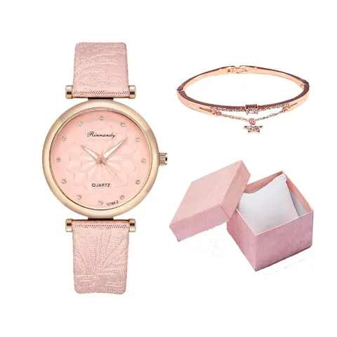 Rinnandy Women's Quartz Watch With Rhinestone Starry Sky Dial Faux Leather Strap Plus Star Bracelet And Elegant Gift Box