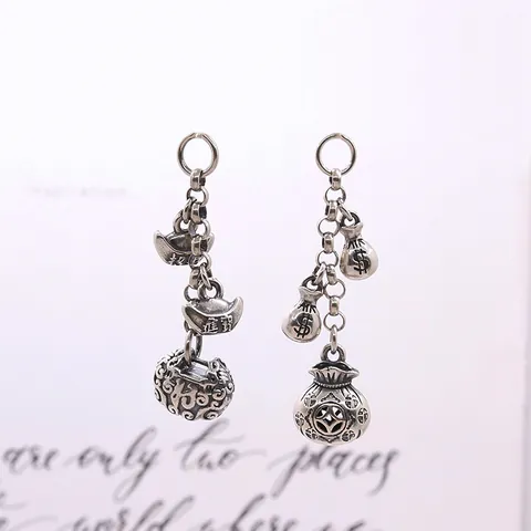 Pendente in Argento Sterling 925 Retrò Argento Tailandese Sacco di Soldi Lucchetto Fortuna Lingotto Solo Senza Catena Accessorio Gioielli
