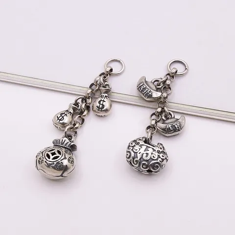Pendente in Argento Sterling 925 Retrò Argento Tailandese Sacco di Soldi Lucchetto Fortuna Lingotto Solo Senza Catena Accessorio Gioielli