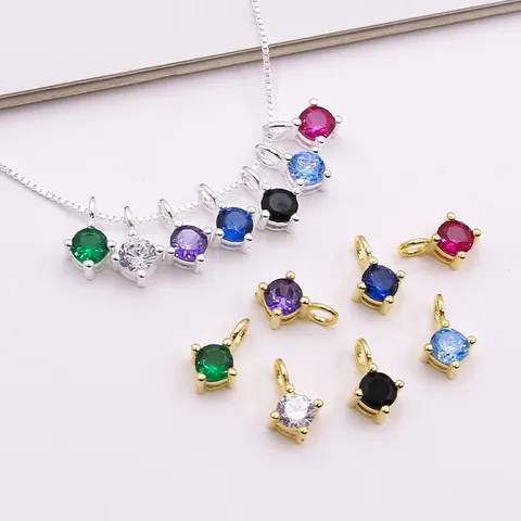 925 Sterling Silver Mini Round Zirconia Pendant Four Prong Setting Gold Silver Plated DIY Charm For Necklace Jewelry Making
