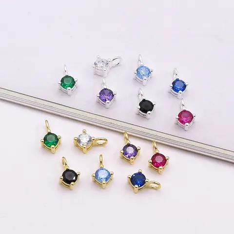 925 Sterling Silver Mini Round Zirconia Pendant Four Prong Setting Gold Silver Plated DIY Charm For Necklace Jewelry Making