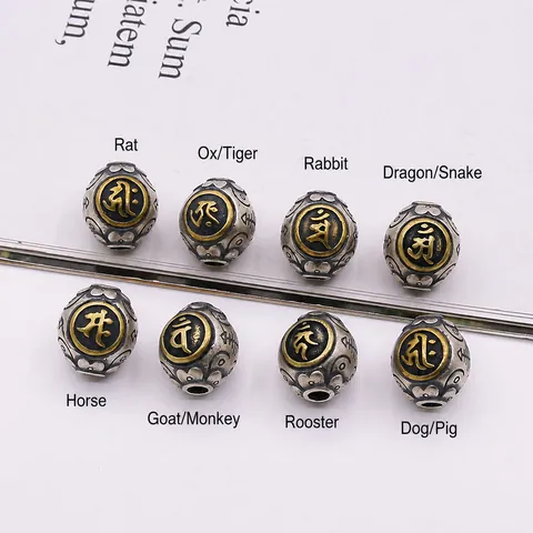 925 Sterling Silver Zodiac Guardian Buddha Spacer Beads Vintage Ethnic Tibetan Style Buddhist Amulet DIY Jewelry Making Accessories