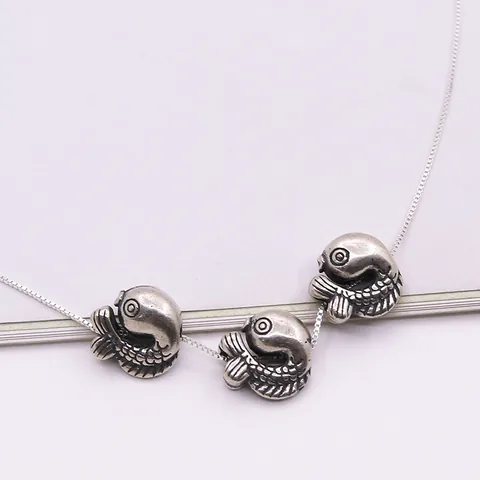 Perline Distanziatrici a Forma di Pesce Koi in Argento Sterling 925 Vintage Ciondoli Pesciolino Argento Tailandese per Creazione Gioielli DIY