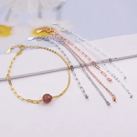 S925 Argento Sterling DIY Catena Bracciale Semilavorata Per Künstliche Perle Catena Asimmetrica Graffetta E Croce Con Estensione