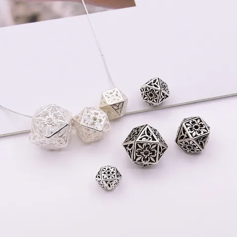 925 Argento Sterling Vintage Argento Tailandese Perline Floreali Traforate Cubo Geometrico Distanziatori Per Fai Da Te Gioielli