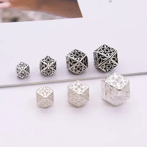 925 Argento Sterling Vintage Argento Tailandese Perline Floreali Traforate Cubo Geometrico Distanziatori Per Fai Da Te Gioielli