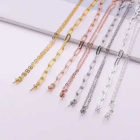 S925 Argento Sterling DIY Catena Bracciale Semilavorata Per Künstliche Perle Catena Asimmetrica Graffetta E Croce Con Estensione
