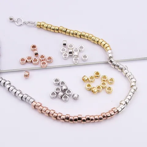 Cuentas Espaciadoras Redondas de Plata de Ley 925 Accesorios de Joyería DIY Oro Oro Rosa Platino Cuentas de Tubo