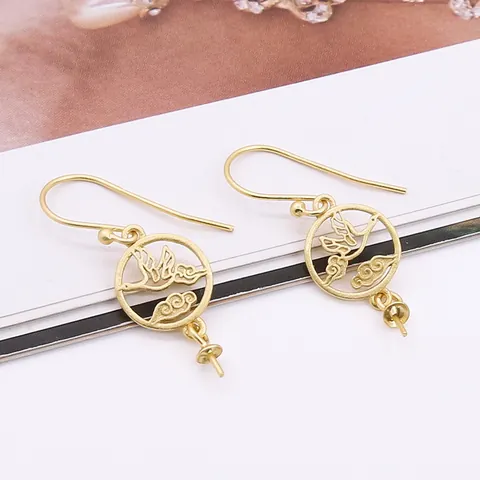 S925 Sterling Silver Crane Auspicious Clouds Earring Hooks Antique Gold DIY Blank Earring Findings For Women Jewelry Making