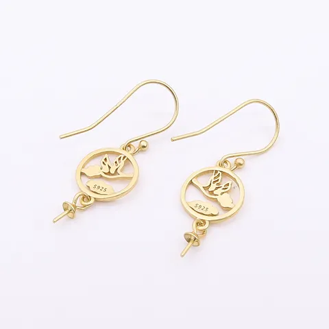S925 Sterling Silver Crane Auspicious Clouds Earring Hooks Antique Gold DIY Blank Earring Findings For Women Jewelry Making