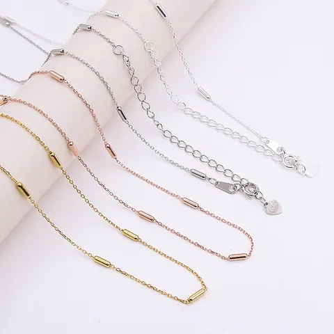 925 Sterling Silver Cylindrical Tube Bead Necklace For Women Minimalist Clavicle Chain Jewelry Gold Silver Rose Gold Plated Neck Chain