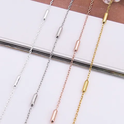 925 Sterling Silver Cylindrical Tube Bead Necklace For Women Minimalist Clavicle Chain Jewelry Gold Silver Rose Gold Plated Neck Chain