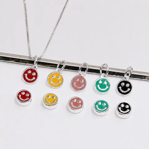 925 Sterling Silver Smiley Face Charm Pendant Colorful Enamel DIY Jewelry Accessories For Bracelet Necklace Jewelry Making Findings Gift