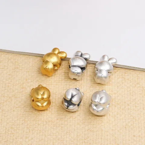 999 Sterlingsilber Hasen Charms 3D Hartsilber Hase Mit Stern DIY Schmuckperlen Für Armband Halskette Damen