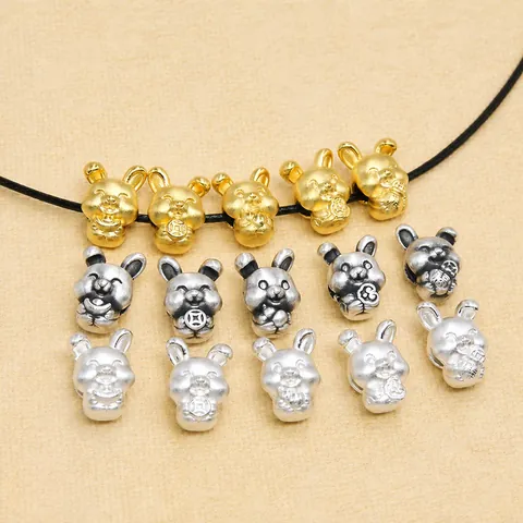 925 Sterling Silver Zodiac Rabbit Charms 3D Hard Silver Money Bunny Ingot Lucky Bag Beads DIY Bracelet Animal Pendants