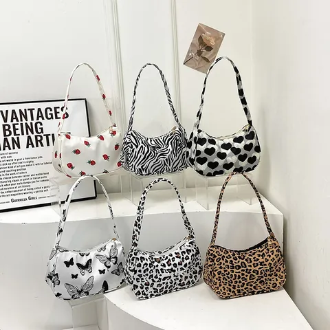Women Fashion Printed Nylon Underarm Bag Casual Hobo Shoulder Bag Cherry Butterfly Cow Zebra Leopard Print Trendy Handbag