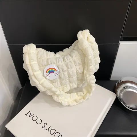 Borsa Sottospalla Plissettata Trama a Bolle Donna Nylon Leggero Borsa a Nuvola Hobo Con Stemma Arcobaleno Borsa a Tracolla Casual Quotidiana