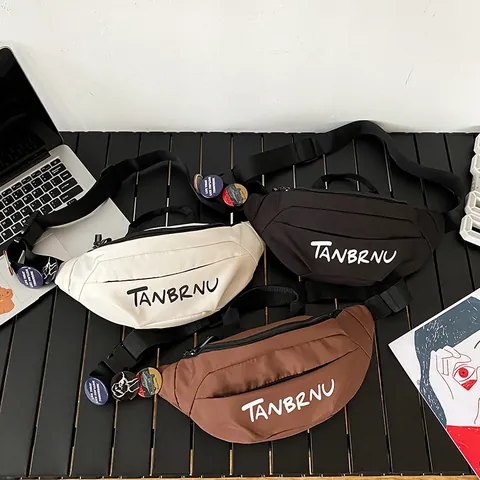 Bolso de Pecho de Nailon Street Style con Estampado de Letras e Insignias Riñonera Informal para Hombre Mujer Bolso Deportivo