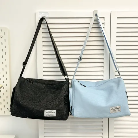 Bolso Bandolera de Lona Casual de Gran Capacidad para Mujer Bolso Mensajero de Hombro Con Correa Ajustable Estilo Street Trendy